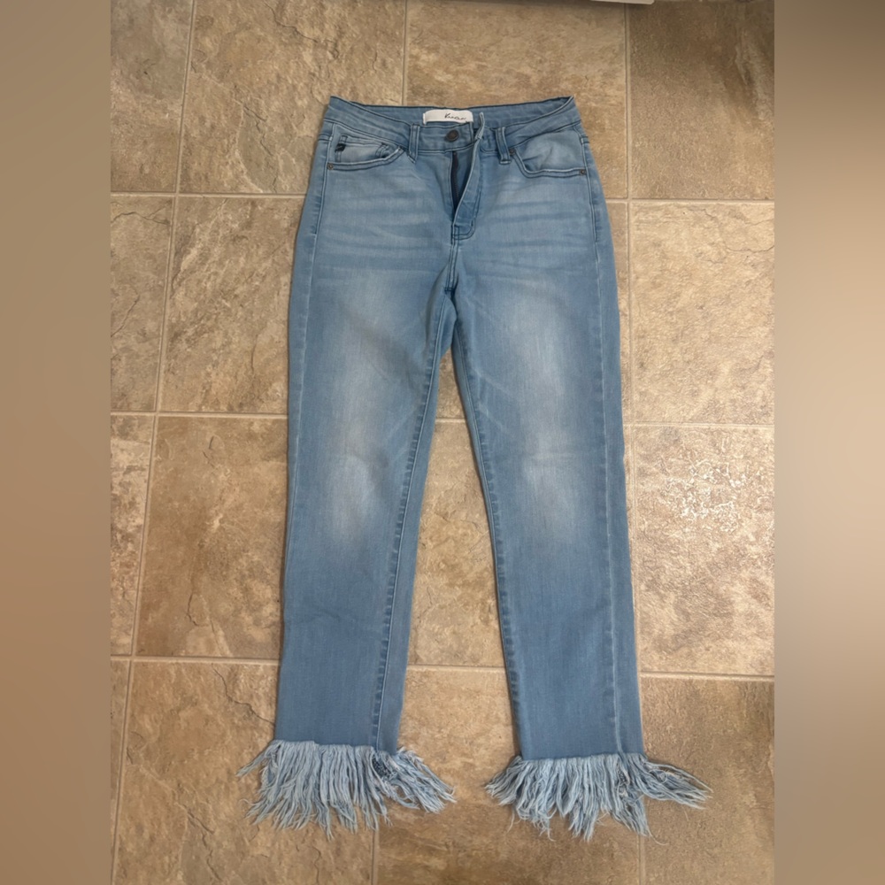KANCAN Light Blue Fringed Ankle Jeans Size 5/26